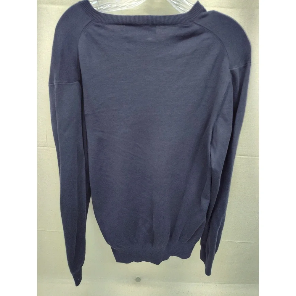 Polo Ralph Lauren Mens V-Neck Sweater Navy Blue 100% Pima Cotton Large Pony Logo